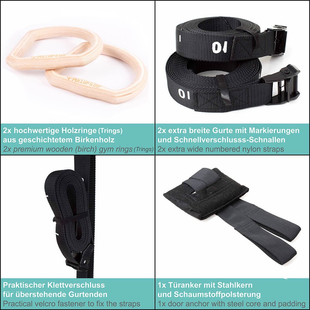 "TRINGS" Calisthenics Ringe Set mit Gurten, Türanker und Transportbeutel