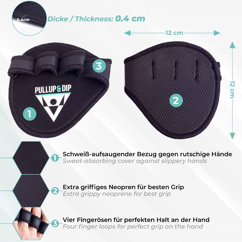 Neopren Griffpads für verbesserten Griff bei Klimmzügen, Krafttraining, Hanteltraining