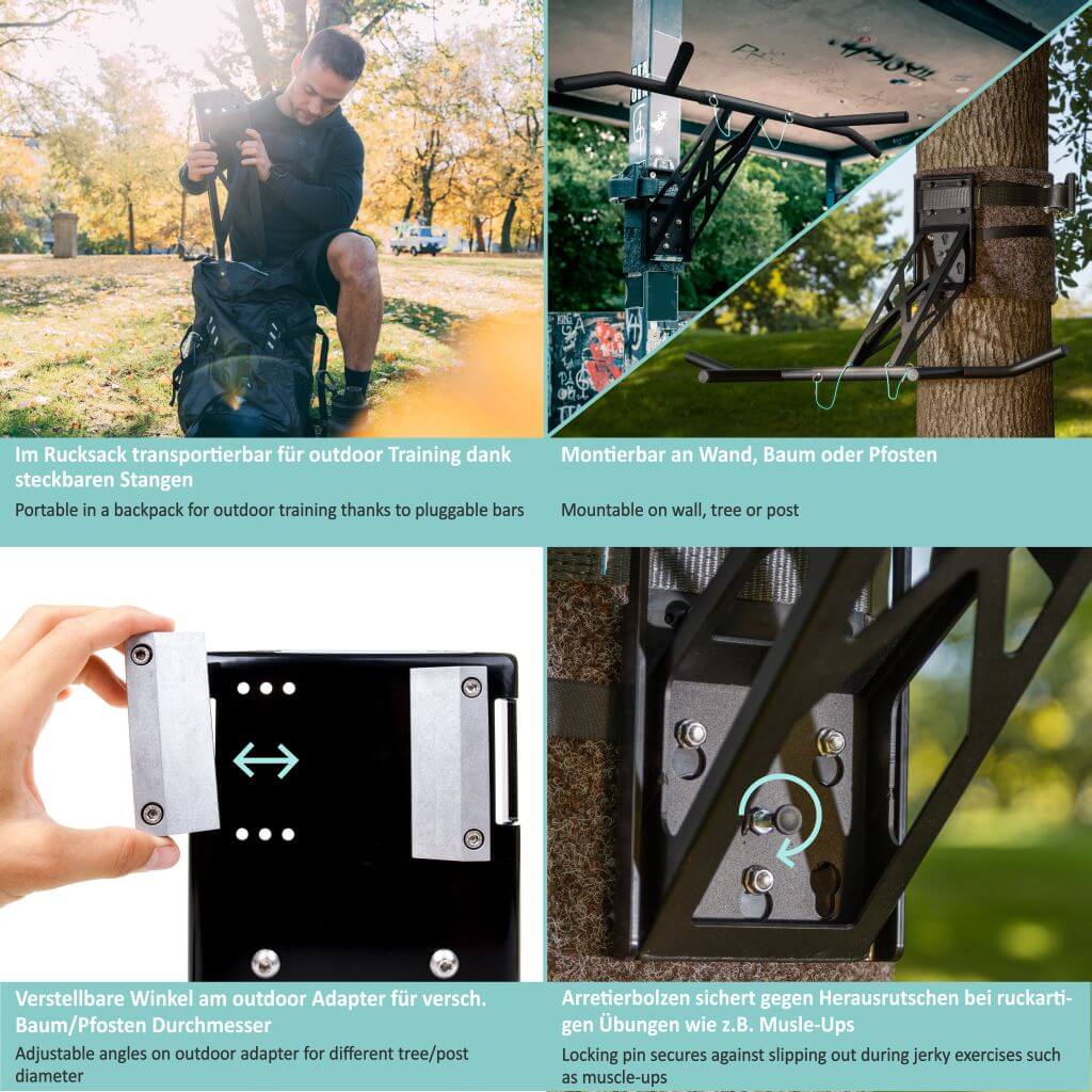 Mobile Klimmzugstange und Dip-Stange für indoor und outdoor, weltweit einzigartig