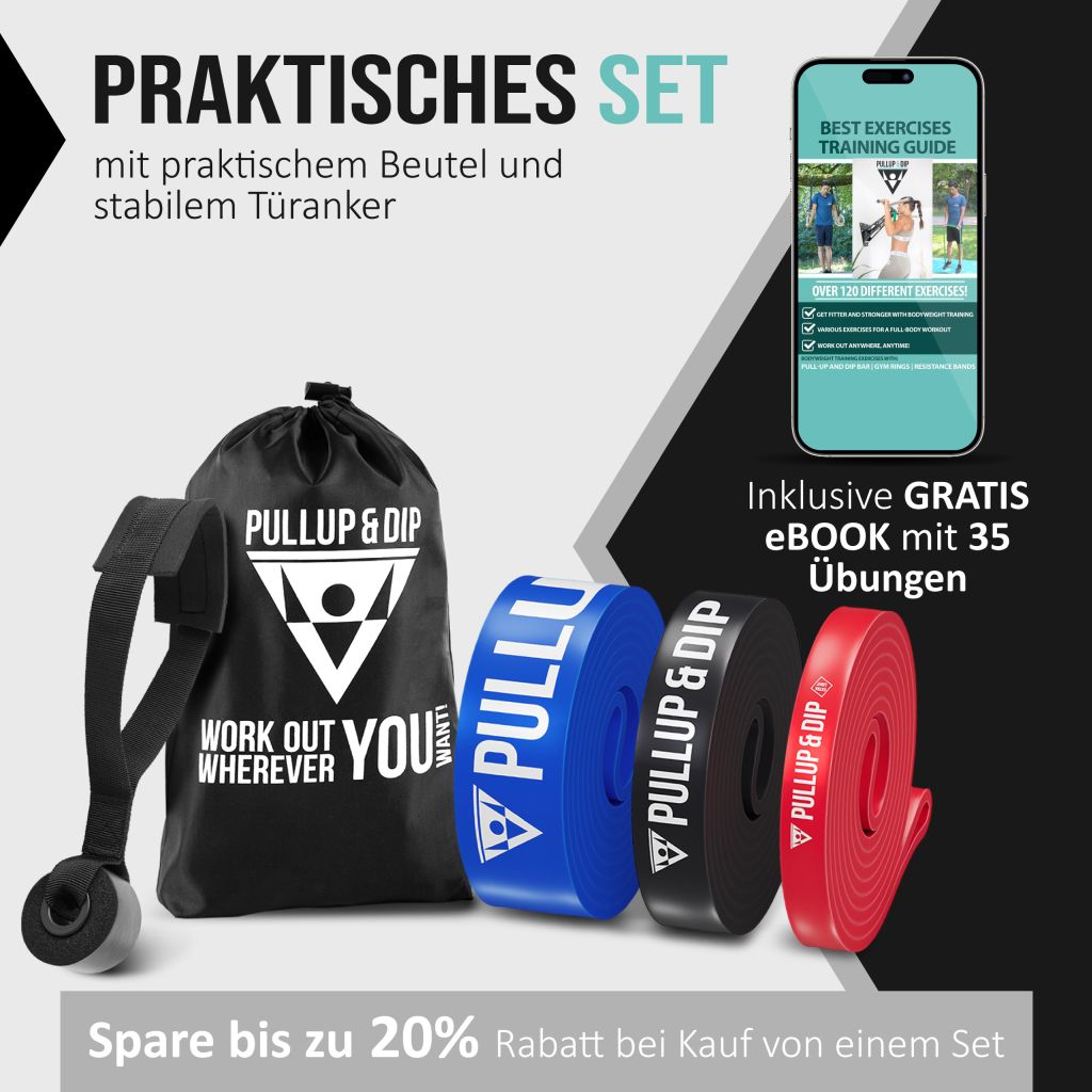 Klimmzug Anfänger Set: Tür Klimmzugstange, Klimmzugbänder 3er Set & Guide Bundle