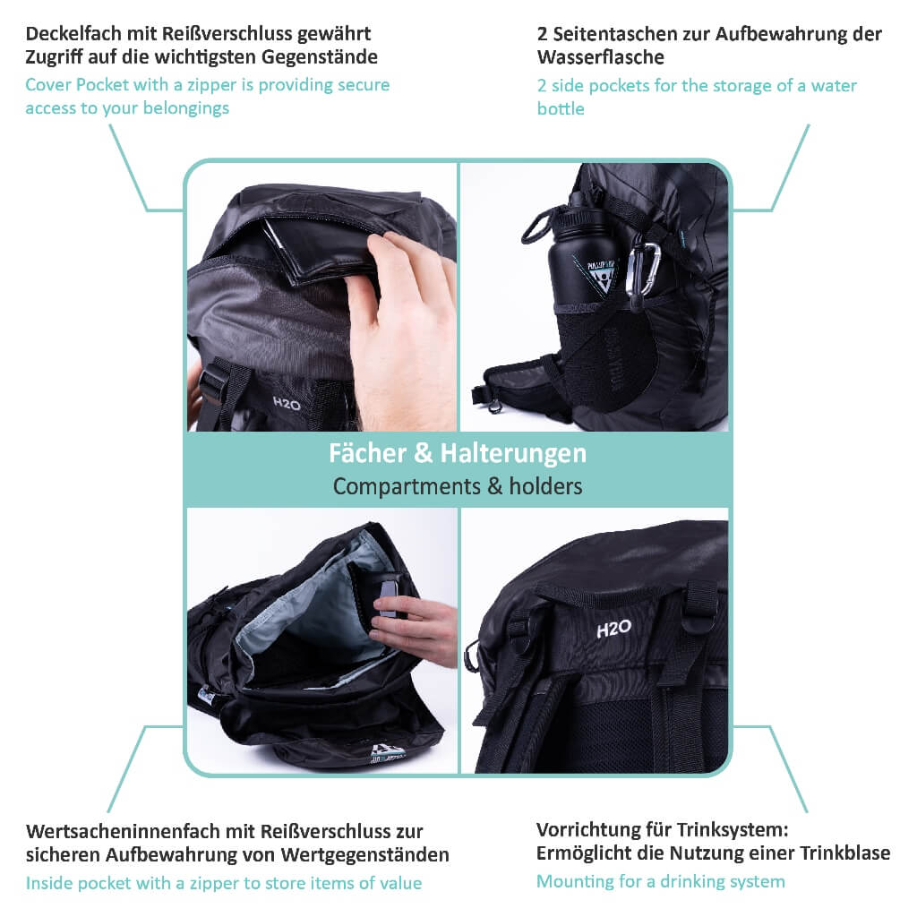 Sportrucksack 35L für Pullup & Dip Stange, anderes Zubehör und outdoor Aktivitäten