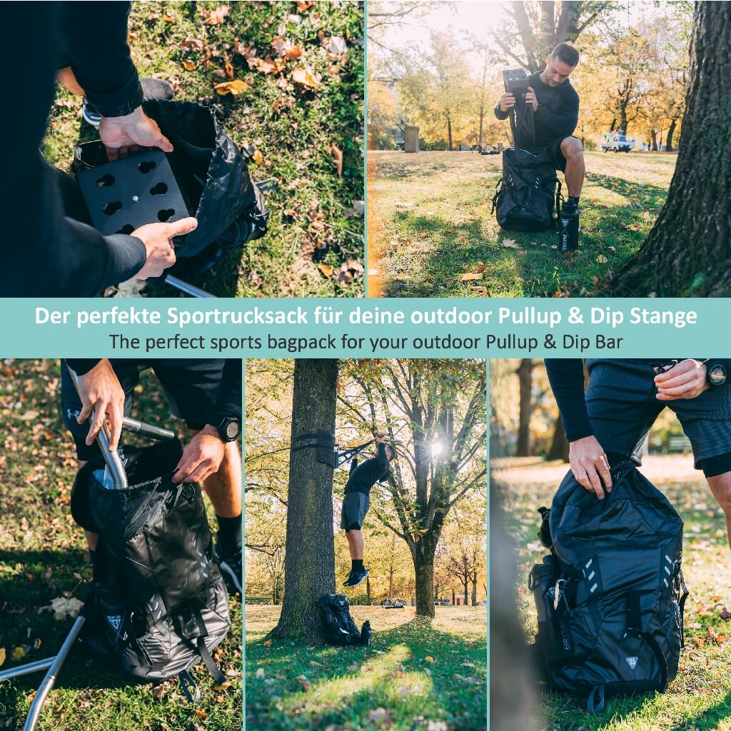 Sportrucksack 35L für Pullup & Dip Stange, anderes Zubehör und outdoor Aktivitäten