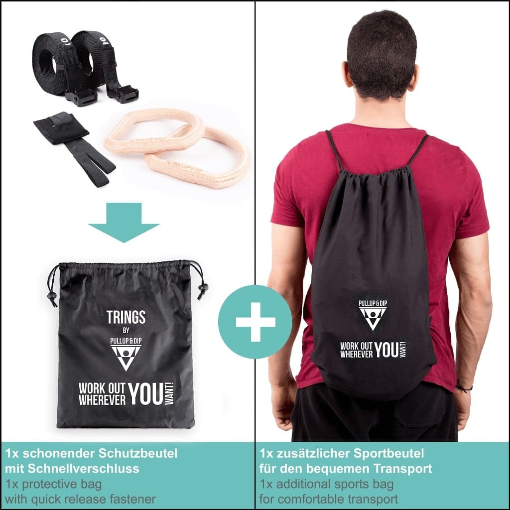"TRINGS" Calisthenics Ringe Set mit Gurten, Türanker und Transportbeutel