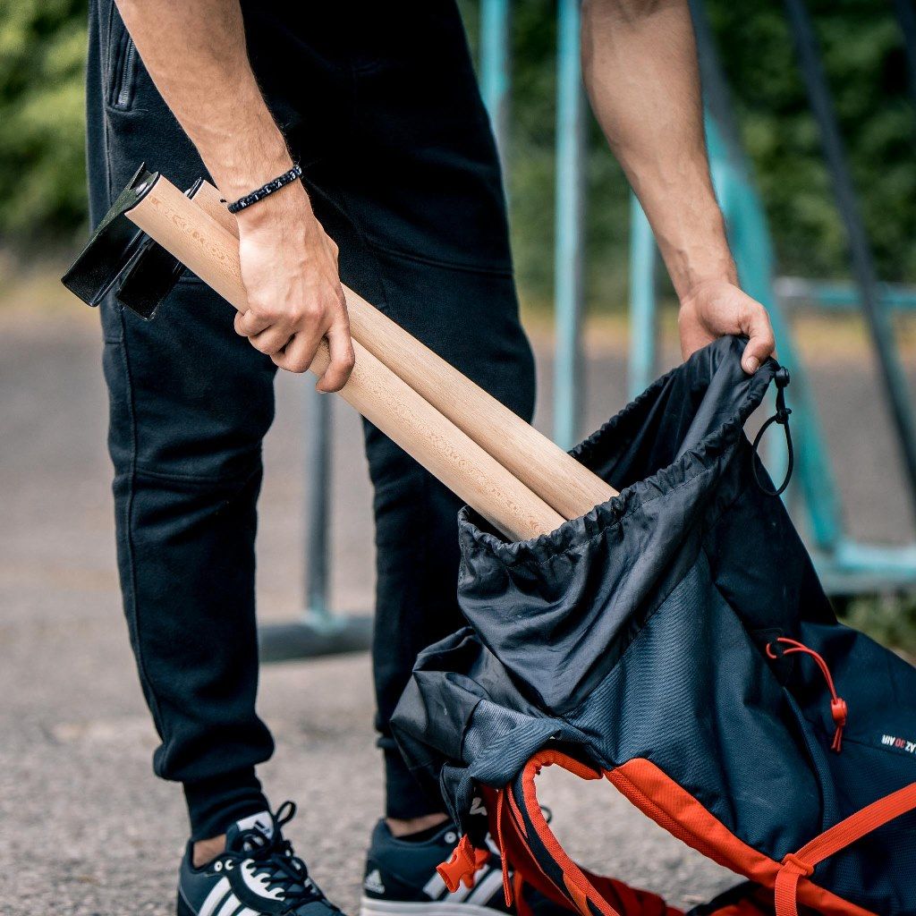 Hochwertige Holz Parallettes mit ergonomischem Holzgriff und Blech Füßen, low oder medium Ausführung