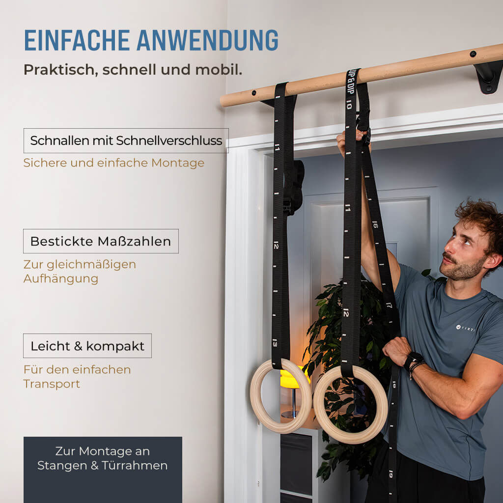 Turnringe aus Holz inkl. Beutel, Gurten und Türanker