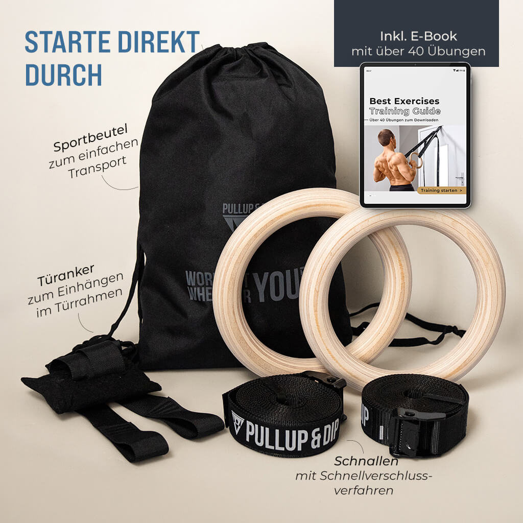 Turnringe aus Holz inkl. Beutel, Gurten und Türanker