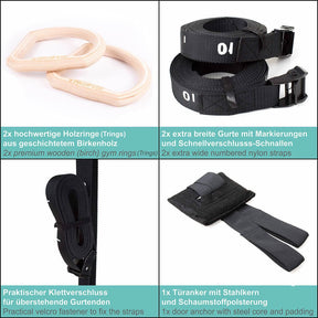 "TRINGS" Calisthenics Ringe Set mit Gurten, Türanker und Transportbeutel