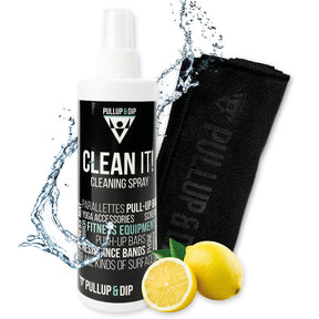 CLEAN IT! Allzweck Reiniger inkl. Mikrofasertuch, Reinigungsspray (250 ml) für dein Fitness Zubehör
