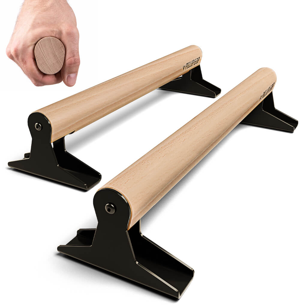 [B-Ware] Holz Parallettes mit ergonomischem Holzgriff und Blech Füßen, low oder medium Ausführung