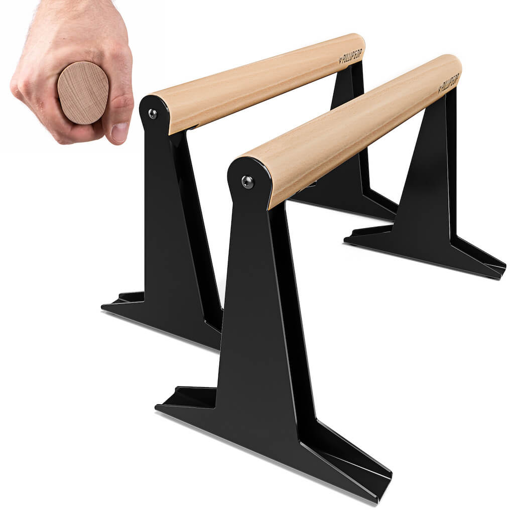 [B-Ware] Holz Parallettes mit ergonomischem Holzgriff und Blech Füßen, low oder medium Ausführung