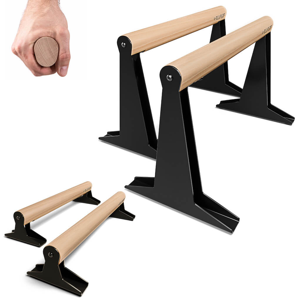 Pullup & Dip Handstandtrainer Holz Parallettes, Low oder Medium mit ergonomischem Holz Griff (1-St), Material: Holz, Buchenholz